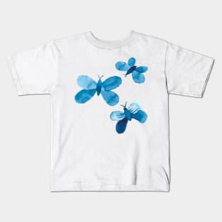 watercolor butterflies and flowers in blue, seamless repeat pattern Kids T-Shirt